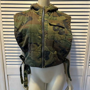 Women's Camo Quilted Hooded Vest M Green Brown